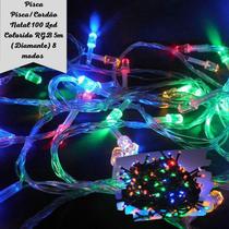 Pisca Pisca/Cordão Natal 100 Led Colorido RGB 5m (Diamante) 8 modos 220V