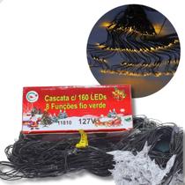 Pisca Pisca Cortina com 160 Leds em Forma de Estrela Warm Fio Verde, 6 Metros, Decoração Natal
