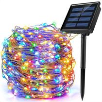 Pisca Pisca Fio de Fada Solar Led 200 Lâmpadas Colorida 20m Decoração Enfeite Jardim Luzes de Natal