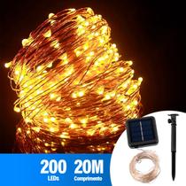 Pisca Pisca Fio de Fada Solar Led 200 Lâmpadas Colorida ou Dourado 20m Decoração Enfeite Jardim Luzes de Natal