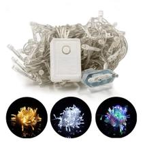 Pisca-Pisca Led 100 Leds Funcoes Para Decoração De Festa / Natal 8 metros Fio Transparente -110v