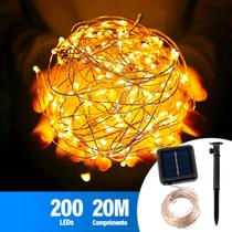 Pisca Pisca Led 200 Lâmpadas Fio de Fada Solar Colorido ou Dourado 20m Decoração Enfeite Jardim Luzes de Natal