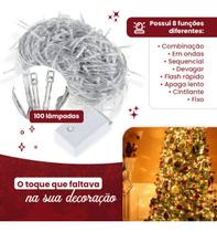 Pisca Pisca Natal Cordão Natalino 10m 100 Led Branco Quente 8 Funções 110v À Prova D' Água Luzes Dec