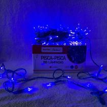 Pisca Pisca Natal Led 100 Lâmpadas Azul 8 funções 220v Fio Transparente