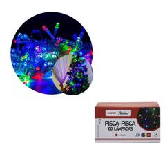 Pisca Pisca Natal Led 100 Lâmpadas Colorido 8 funções 220v Fio Transparente 8,5mts