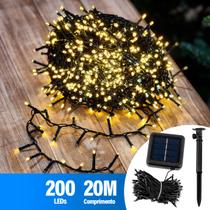 Pisca Pisca Natal Solar Led 200 Lâmpadas Colorida ou Dourado 20m 8 Modos Decoração Enfeite Luzes Externa Jardim