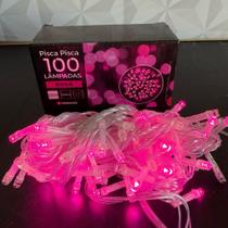 Pisca pisca rosa com 100 lâmpadas LED 9 metros 220V fio transparente para árvore de natal decoração