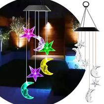 Pisca Solar Giratório Luas Estrelas De Natal LEDs Colorido