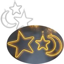 Pisca Varal Cortina LEDs Amarela Estrelas Luas Natal De 2,5M