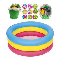 Piscina 3 Aneis 88 Litros + Kit Balde Praia + Bola Praia PVC