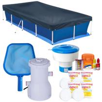 Piscina 3000 L + Capa e Forro + Filtro 110v Mor+ Peneira + Avaliador Ph/Cloro + Flutuador + Cloro Kit