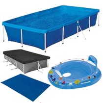 Piscina 3000 Lts Mor + Capa e Forro + Bote Inflavel com Fralda Azul