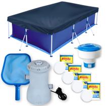 Piscina 3700l + Flutuador + Capa + Forro + Peneira + Cloro + Filtro 220v 2.200 L/H Kit