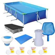 Piscina 6200l + Capa+ Forro + Filtro 110v+ Peneira +clorador e Cloro 200g Kit