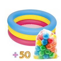 Piscina 88 Litros Inflável Infantil 3 Anéis + 50 Bolinhas Coloridas