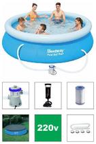 Piscina BestWay 2300 L + Bomba Filtrante 220v + Bomba de Inflar + Capa