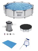 Piscina Bestway 5000 Litros Steel Pro Max CINZA 56406 com Bomba Filtrante 110v CAPA FORRO e KIT DE LIMPEZA