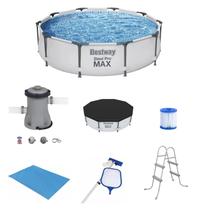Piscina Bestway 5000 Litros Steel Pro Max CINZA 56406 com Bomba Filtrante 110v CAPA FORRO KIT DE LIMPEZA e ESCADA