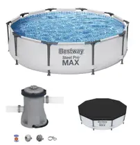 Piscina Bestway 5000 Litros Steel Pro Max CINZA 56406 com Bomba Filtrante 220v e CAPA