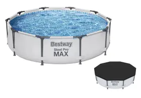 Piscina Bestway 5000 Litros Steel Pro Max CINZA Standard 56406 com CAPA