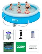 Piscina Bestway 5377 Litros Inflável com Capa, Bomba de Inflar e BOMBA FILTRANTE 220v