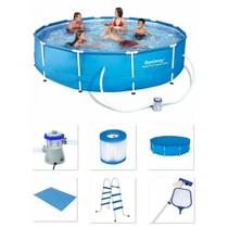 Piscina Bestway 6473 Litros Estrutural com Bomba Filtro 110v Capa Forro Kit Limpeza Escada