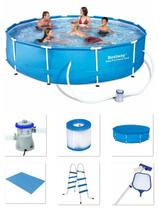 Piscina Bestway 6473 Litros Estrutural com Bomba Filtro 220v Capa Forro Kit Limpeza Escada