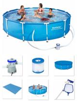 Piscina Bestway 6473 Litros Estrutural com Bomba Filtro 220v Capa Forro Kit Limpeza Piscina Bestway 6473 Litros Estrutural com Bomba Filtro 220v Capa Forro Kit Limpeza