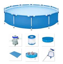 Piscina Bestway 7000 Litros Estrutural com Bomba Filtro 220v Capa Forro e KIT DE LIMPEZA