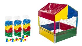 Piscina -Cabaninha-Casinha de Bolinhas- infantil 1x1 Slim+ 500 bolinhas 76mm resistentes-material 1 linha atóxico- Kit