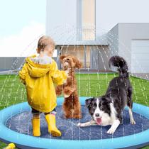 Piscina Circular Esteira Infantil Em PVC Resistente 170cm Com Chafariz Jato D'Água Para Criança Pets