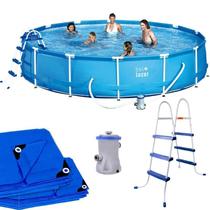 Piscina com Armação 13.000 Litros 457 x 91 CM com Filtro, Cobertura, Forro e Escada BELFIX Piscina com Armação 13.000 Litros 457 x 91 CM com Filtro, Cobertura, Forro e Escada BELFIX