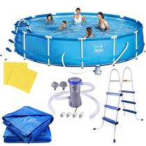 Piscina com Armação 13.000 Litros 457 x 91 CM com Filtro, Cobertura, Forro e Escada BELFIX Piscina com Armação 13.000 Litros 457 x 91 CM com Filtro, Cobertura, Forro e Escada BELFIX