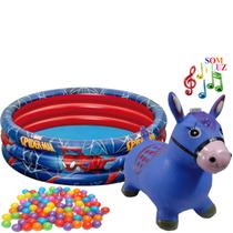 Piscina Com Bolinhas Grande 200 Litros Homem Aranha Menino Banheira H18 Azul Cavalinho Musical Pula Pula