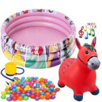 Piscina Com Bolinhas Infantil 140 Litros Princesa Rosa Menina Banheira P14 Cavalinho Vermelho Bomba