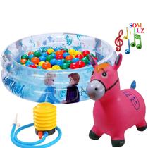 Piscina Com Bolinhas Infantil 70 Litros Frozen Menina Bebe Banheira f70 Cavalinho Musical Pula Pula Inflador - MOR