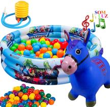 Piscina Com Bolinhas Inflável Grande 200 Litros Homem Aranha Princesas Criança Azul Rosa Cavalinho Upa Upa Musical Inflador