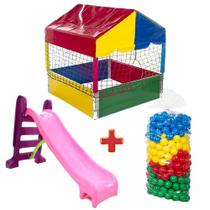 Piscina de Bolinhas 1,00m Quadrada + 500 Bolinhas Coloridas + Escorregador Médio - Rotoplay Brinquedos