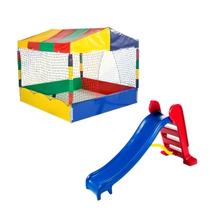 Piscina de Bolinhas 1,50m Quadrada Premium + Escorregador Playground Médio - Rotoplay Brinquedos