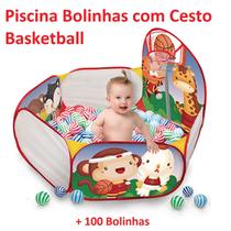 Piscina de Bolinhas Infantil Grande + 100 Bolas com Cesto Basquete Presente Criança Super Resistente - Pica Pau
