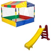 Piscina de Bolinhas Quadrada Barraquinha 1,50m Escorregador Médio Playground