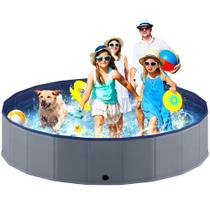 Piscina Dobrável para Cachorro em PVC Niubya, 203x41 cm, Cinza Piscina Dobrável para Cachorro em PVC Niubya, 203x41 cm, Cinza