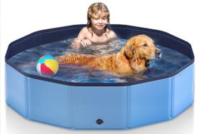 Piscina dobrável para cães Heeyoo 63 cm para cães grandes PVC azul e azul marinho