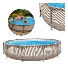 Piscina Estrutural 7200 Litros Circular Resistente Bege Listradas Redonda