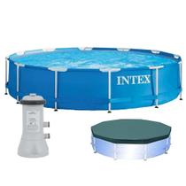 Piscina Estrutural Litros Armação Azul + Capa + Filtro 110v - Intex