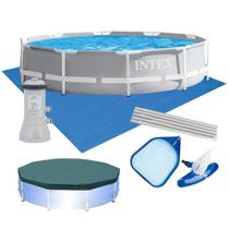 Piscina Estrutural Litros Armação Prism + Capa + Filtro 110v + Forro + Kit Limpeza Intex Piscina Estrutural Litros Armação Prism + Capa + Filtro 110v + Forro + Kit Limpeza Intex