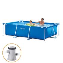 Piscina Estrutural Retangular 3.834 Litros Pvc Armação + Bomba Filtrante Intex