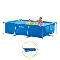 Piscina Estrutural Retangular 3.834 Litros Pvc Armação + Capa Intex