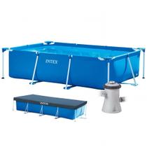 Piscina Estrutural Retangular 3.834 Litros Pvc Armação + Filtro + Capa Intex
