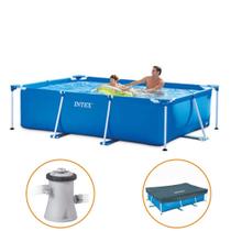 Piscina Estrutural Retangular 3.834 Litros Pvc Armação + Filtro + Capa Intex